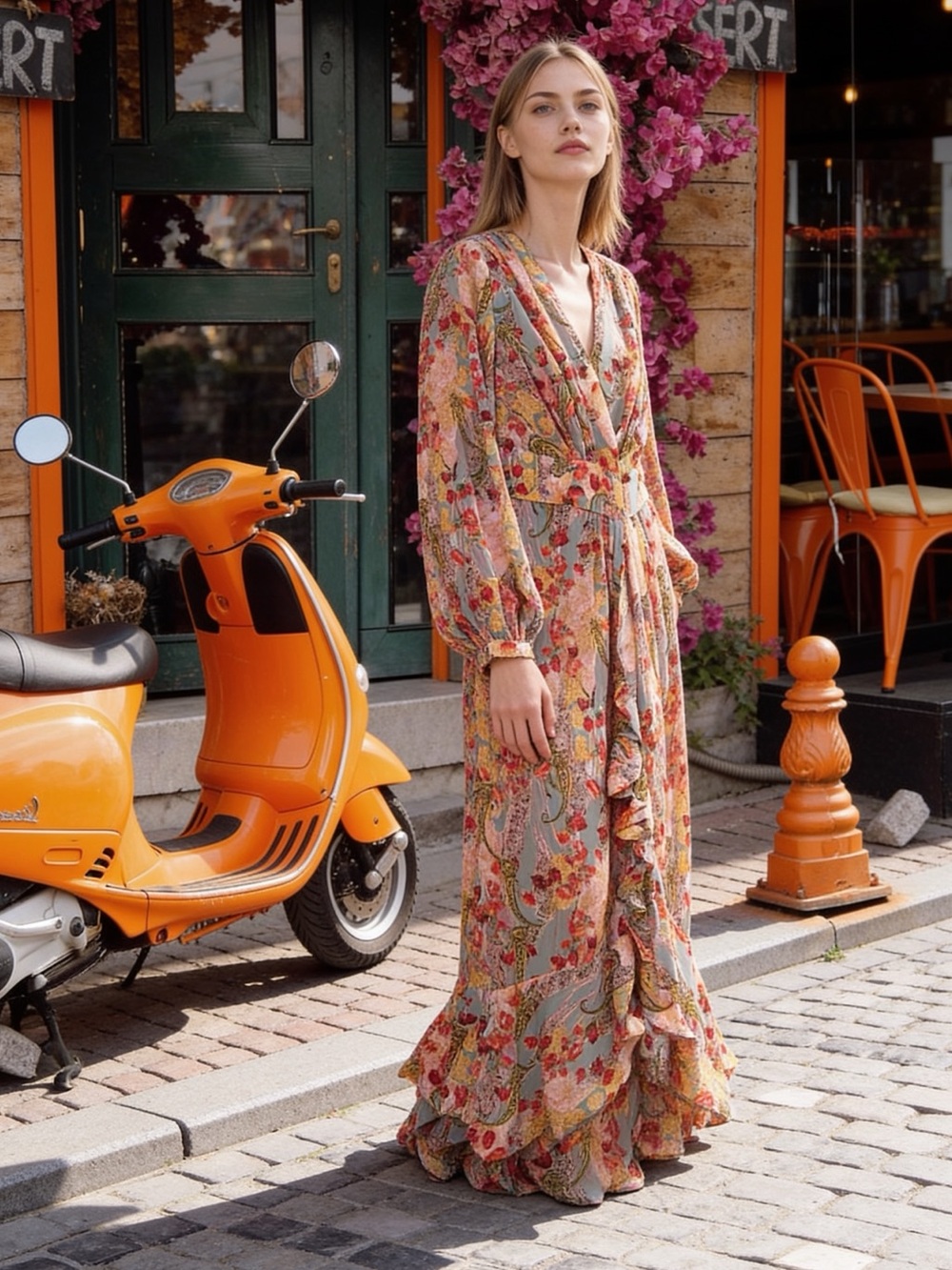 Boho Floral Ruffle Wrap Maxi Dress - Multi